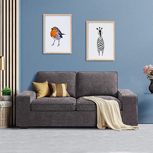 LEISLAND 71.25" Modern Sofas for Living Room, Small Sofas Couches for Small Spaces, Chenille Loveseat Couch with Solid Wood, Metal, Square Arm and Removable Cover/Easy to Install(Dark Grey) - Dark Grey - 71.25 inches