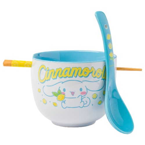 Silver Buffalo - Tazón de cerámica para Ramen con palillos y cuchara de Cinnamoroll de Sanrio, 592 ml - Limones Cinnamoroll