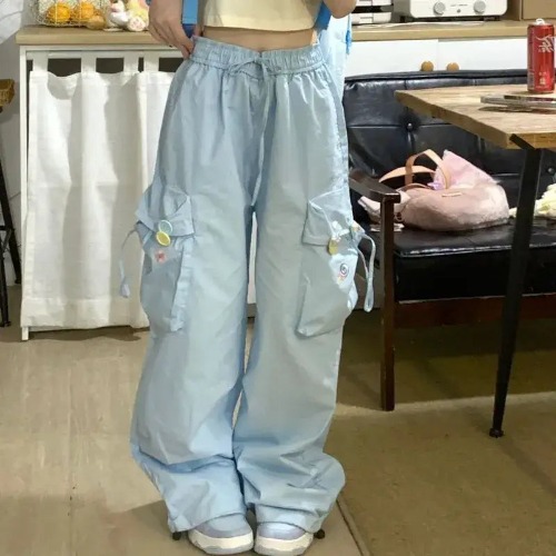 Baby Blue Kawaii Cargo Pants for a Y2K Nostalgic Look - M