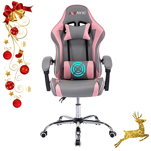 ALEAVIC Gaming Chair，Gamer Chair High Back Ergonomic Adjustable，Racing Style PU Leather Gaming Chair for Adults，Computer Gaming Chair with Headrest and Lumbar Support (Pink Orange) - Grey-pink