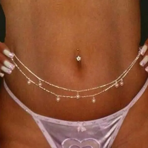 Asooll Beach Bikini Belly Waist Chain Silver Pearl Belt Body Chain for Women and Girls