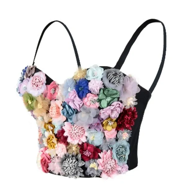 ELLACCI Women's 3D Floral Bustier Crop Top Wedding Party Club Bra Tops