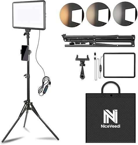 1-Pack LED Video Light Kit, NiceVeedi Photography Lighting Kit, 2800-6500K Dimmable Studio Light with Tripod Stand & Phone Holder, 73" Stream Light for Video Recording, Game Streaming, YouTube…