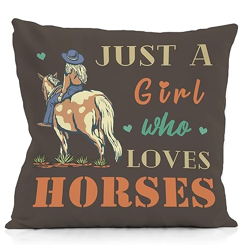 NATSUNO Western Pillow Covers 18x18,Just a Girl Who Loves Horses,Western Throw Pillows,Western Pillow Covers,Cowboy Pillow Covers,Western Theme Decorative Pillow Cases Covers Cushion for Bed,Couch - Horse-3