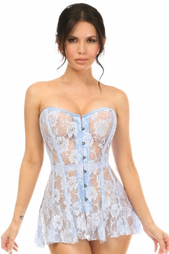 Lavish Lt Blue Sheer Lace Corset Dress - Medium / blue