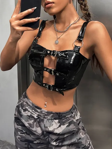 SHEIN ICON Gorpcore Cami Top mit Schnalle Detail, Ausschnitt, Crop PU