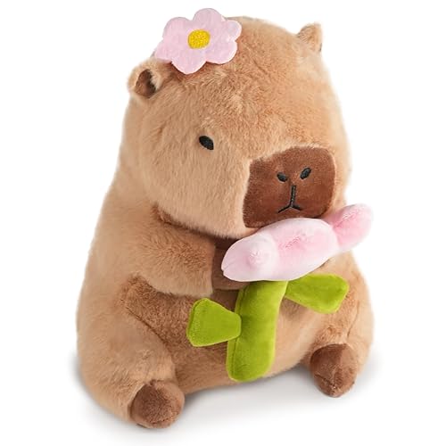 CHDBLOCK Flower Capybara Plush, Cute Capybara Plush Pillow Kawaii Flower Stuffed Aniamls Capybara Plushies Toys Gifts for Kids 11 inch - Flower Capybara Plush