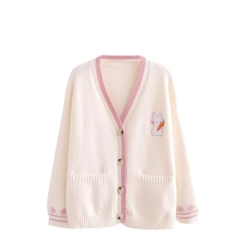 FindThy Women’s Cute Rabbit Embroidered Cardigan Long Sleeve Pocketed Kawaii Cardigans Sweater - One Size - 02 Beige