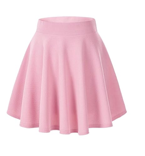 Afibi Casual Mini Stretch Waist Flared Plain Pleated Skater Skirt - Large - Pink