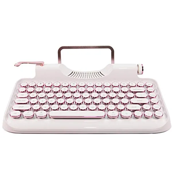 ZYQM Retro Typewriter Mechanical Wireless Keyboard with Tablet Stand, Bluetooth Connection, Artistic dot Keys (White)