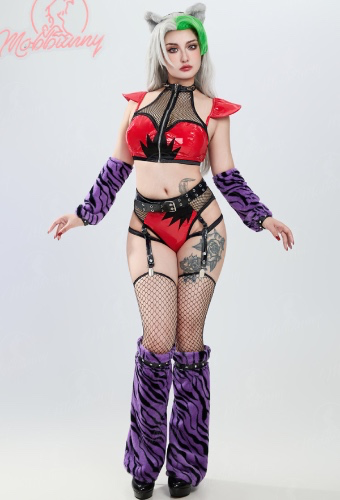 Roxanne Wolf Derivative Sexy Lingerie Set Short Top and Shorts with Headband and Belt