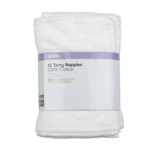 12 Pack Cotton Terry Nappies - Kmart 