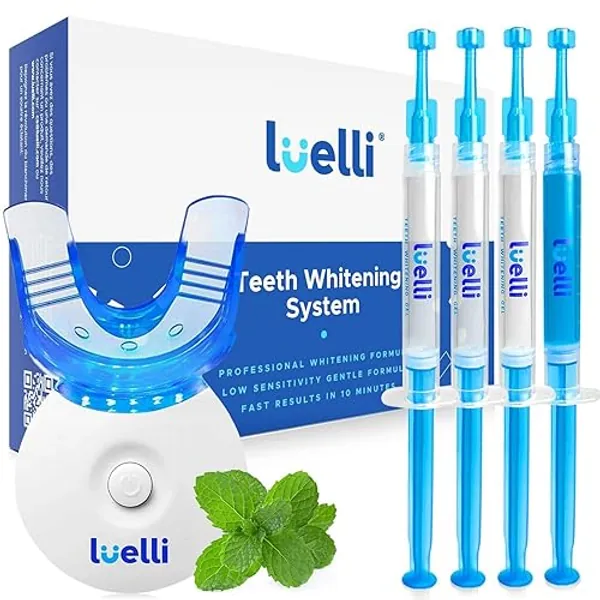 Luelli Teeth Whitening Kit, Teeth Whitening Gel 35% Carbamide Peroxide with UV LED Light Set - Spearmint