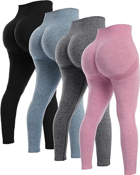 NORMOV 4 Piece Butt Lifting Workout Leggings for Women, Seamless Gym Scrunch Booty Lifting Sets - X-Large - 4packs(black+grey+blue+pink)