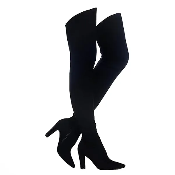 Shoe'N Tale Women Stretch Suede Chunky Heel Over The Knee Boots Thigh High for Women