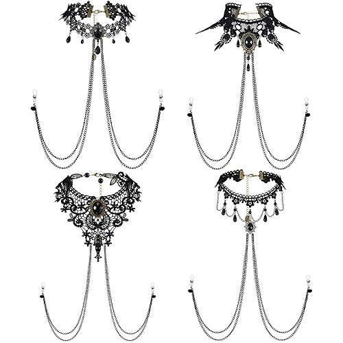 4 Pcs Non Piercing Bra Body Chain with Necklaces Body Chain Non Piercing with Chain Adjustable Bra Body Jewelry Non Piercing - Lace Style