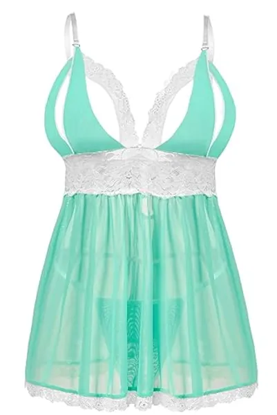 Donnalla Women Plus Size Lingerie - Sexy Split Cup Lace Babydoll Sleepwear Chemise Set 2XL,3XL,4XL