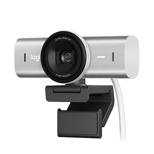 Logitech MX Brio Ultra HD 4K Collaboration and Streaming Webcam, 1080p at 60 FPS, Dual Noise Reducing Mics, Show Mode, USB-C, Webcam Cover, Works with Microsoft Teams, Zoom, Google Meet - Pale Grey - Pale Grey