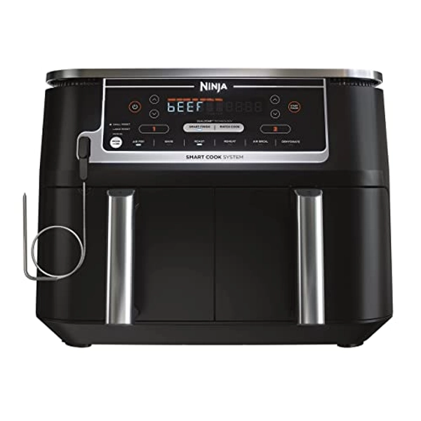 Ninja DZ550 Foodi 10 Quart 6-in-1 DualZone Smart XL Air Fryer with 2 Independent Baskets, Thermometer for Perfect Doneness, Match Cook & Smart Finish to Roast, Dehydrate & More, Grey