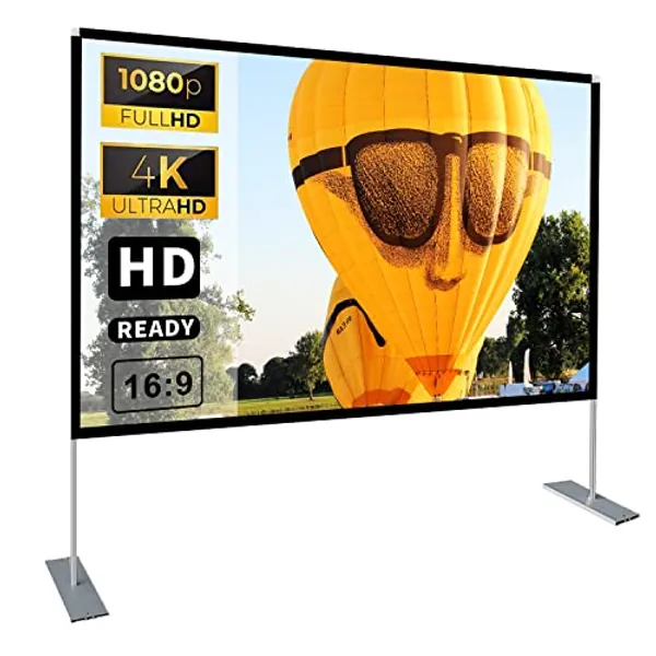 Projector Screen with Stand 100 inch 16:9 HD 4K Outdoor Projector Screen for Home Theater 3D Fast-Folding Portable Projection Screen Indoor Legs and Carry Bag Projector Movie Screen Wrinkle-Free