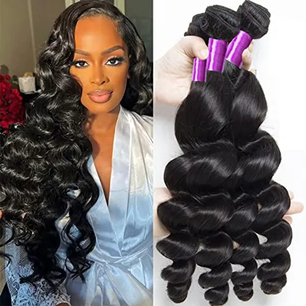 Human Hair Loose Wave Bundles Loose Wave 3 Bundles Natural Black Hair Extensions Loose Wave Human Hair Bundles for Black Women