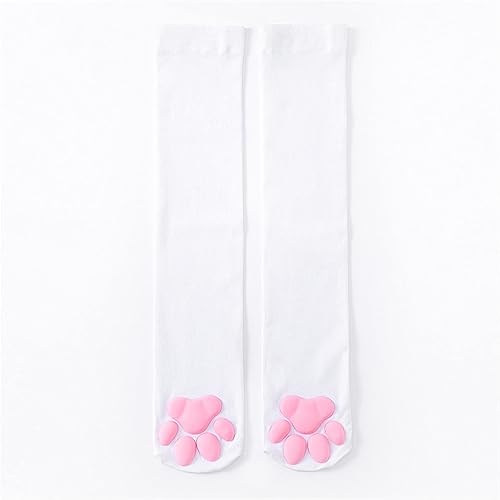 Mfacl Knee High Socks Thigh High Socks for Women - Japanese 3D Cat Paw Lolita Kawaii Socks for Women Girls Cat Paw Pads Thigh High Socks Over Knee (Color : White, Size : One Size) - One Size - White