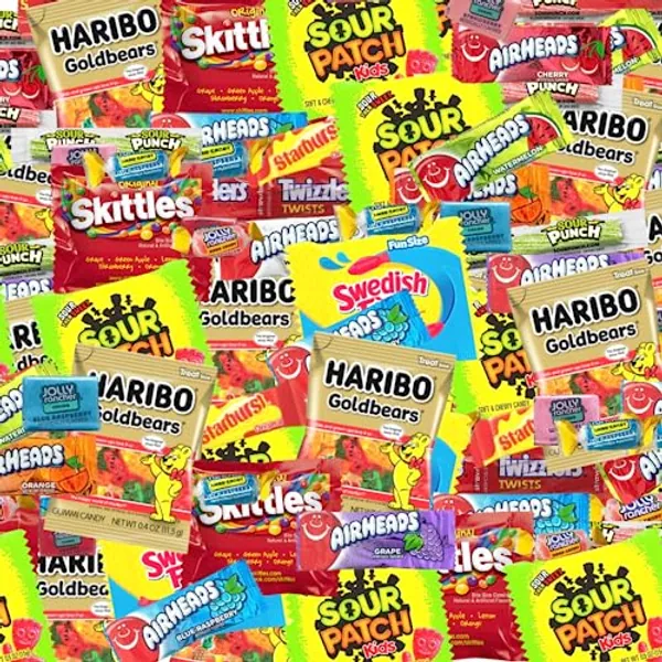 Tasmo Assorted Bulk Candy Mix -Skittles, Air Heads, Swedish Fish, Sour Patch Kids, Hariibo, Starburst & More!- Individually Wrapped Candy (64 Ounces)