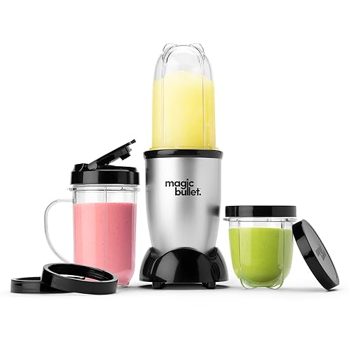 Magic Bullet Blender, Small, Silver, 11 Piece Set - 11 Piece Blender Set - Silver/Black