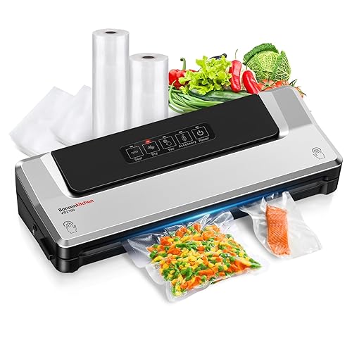 Bonsenkitchen Vacuum Sealer Machine, Fast-Compact Food Sealer, Multi-Functional Food Vacuum Sealer with 20 Vacuum Bags & 2 Roll Bags & Accessory Hose, High-Speed Continuous Working, Silver - Bags Set & Silver