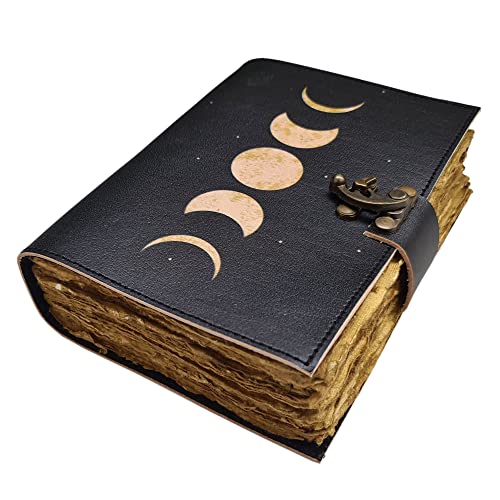 Moon eclipse leather journal handmade vintage paper journal book of shadows Small Antique Handmade Leather Bound Journal with Old Fashioned Deckle Edge Paper