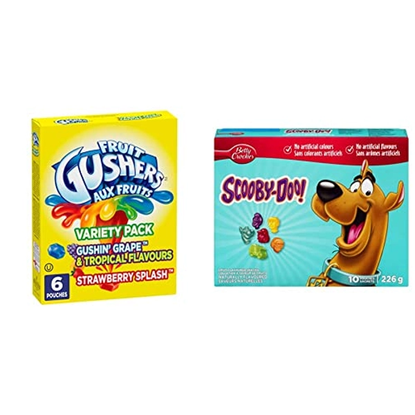 Betty Crocker Gluten Free Gushin Grape/Strawberry Gushers, 6-Count, 138 Gram & Gluten Free Fruit Snacks Scooby Doo, 10-Count, 226 Gram
