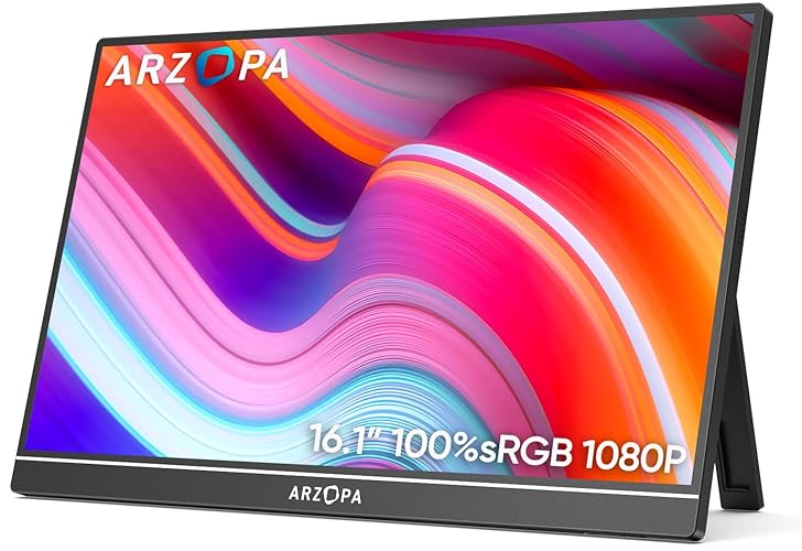 ARZOPA 16.1" Portable Monitor, 100% sRGB FHD 1080P Kickstand Portable Laptop Monitor High Color Gamut Display IPS Eye Care Screen for High-end Office & Entertainment -Z1C - 16.1