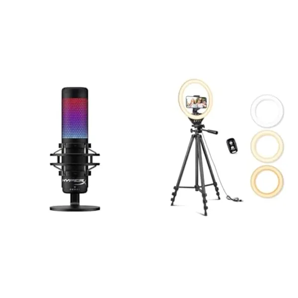 HyperX QuadCast S – RGB USB Condenser Microphone for PC & Sensyne 10'' Ring Light with 50'' Extendable Tripod Stand