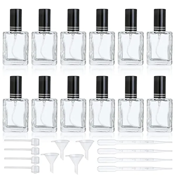 YU FENG 12pcs Clear Refillable Perfume Bottle 15ml Portable Square Empty Glass Perfume Atomizer Bottle For Travel