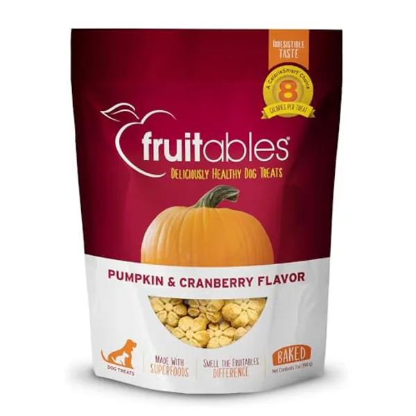 Fruitables Baked Dog Treats – Pumpkin Treats for Dogs – Healthy Low Calorie Treats – Free of Wheat, Corn and Soy – Pumpkin and Cranberry – 7 Ounces