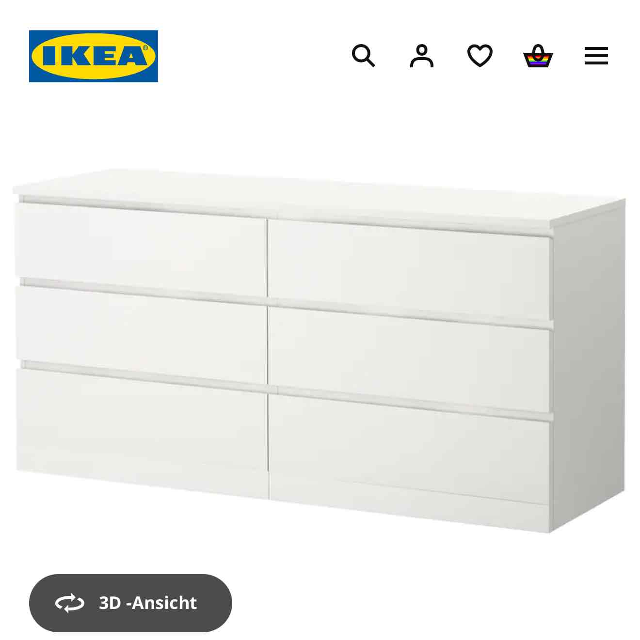 MALM Kommode mit 6 Schubladen - weiß 160x78 cm