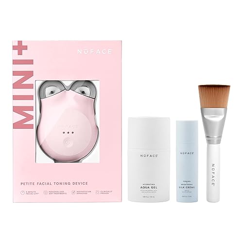 NuFACE MINI+ Microcurrent Facial Device Kit - FDA Cleared Face Sculpting & Skin Tightening Device to Contour, Lift & Tone + Microcurrent Gel Activator, Silk Crème & Applicator Brush - Sandy Rose - Sandy Rose