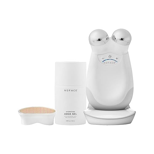 NuFACE Trinity FDA Cleared Microcurrent Facial Device & Wrinkle Reducer Attachment - Microcurrent Device with LED Red Light Attachment - Face Sculpting & Neck Tightening Device + Aqua Microcurrent Gel - Trinity and Wrinkle Reducer Attachment