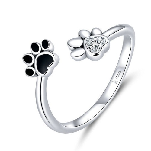 Sterling Silver Dog Paw Adjustable Rings - A