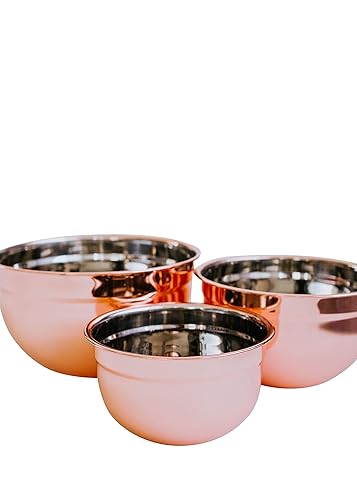 Aubree Says Rose Gold Mixing Bowls - Stackable Stainless Steel Nesting Bowls + Dishwasher Safe for Cooking, Baking, Salad, and Serving, 3-Pc Set