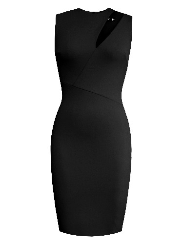 Round Neck Pencil Dress with Accent Cut-Out - 12 / Black
