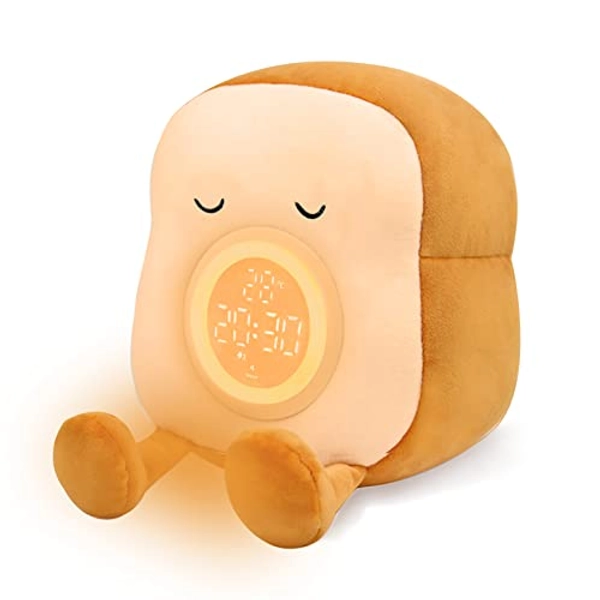 QANYI Kids Night Light Plushies, Funny Food Toast Bread Plush Cute Stuffed Alarm Clocks for Bedrooms, Cool Bedside Lamp Gifts for Women Kids 6 7 8 9 10 11 Year Old Girls