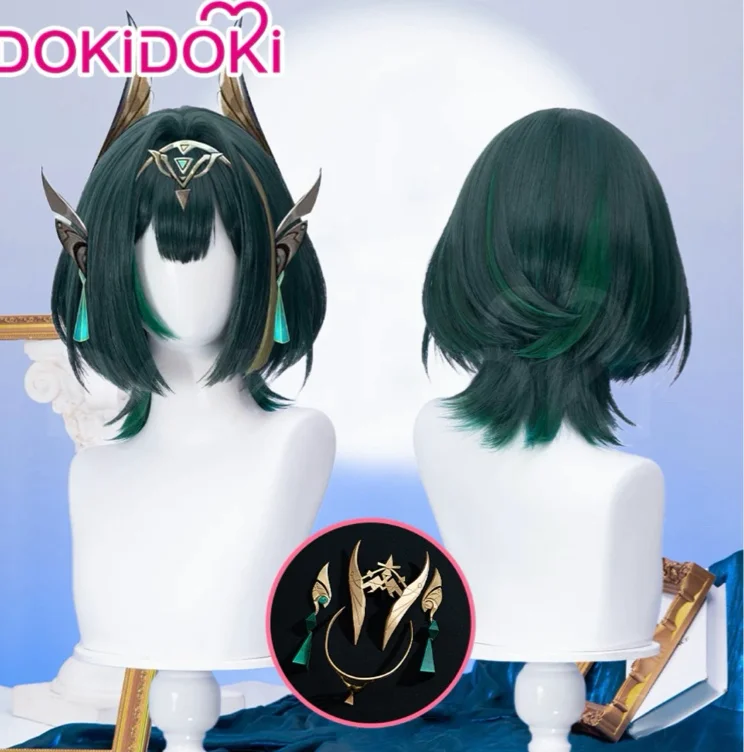 Nefer Wig Short Green Highlight Hair Song of the Welkin Moon / Head Accessory
