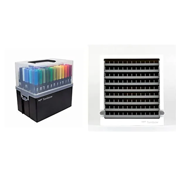 Tombow Schreibtisch-Organizer (leer) [ORGA-108C] + Tombow ABT-108C ABT Dual Brush Pen Stiftebox mit 107 Farben + Blender Pen (ABT Pro-Serie)