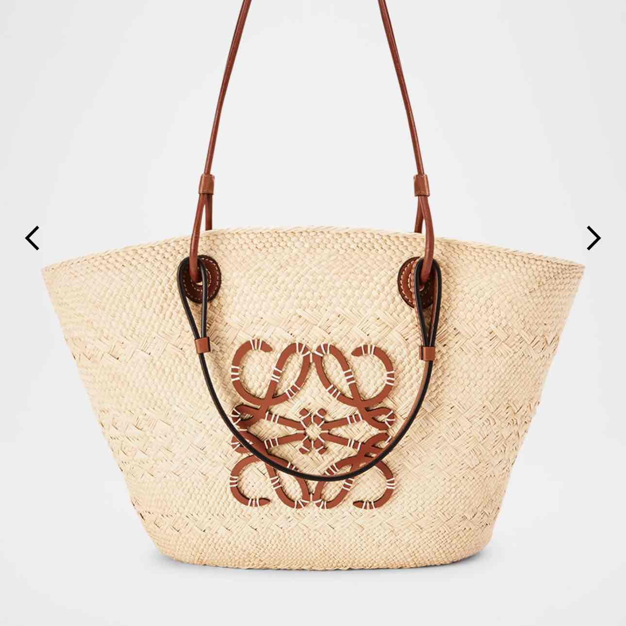 x Paula's Ibiza Anagram Basket Bag in Iraca Palm with Leather Handles
