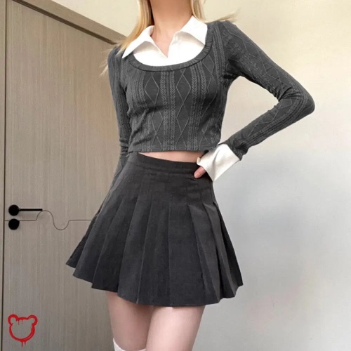 '90s Grunge Crop Top - Gray / M