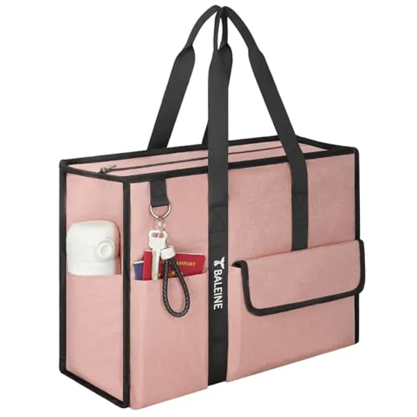 BALEINE Large Utility Tote Bag with Reinforced Bottom, Multi Pockets Foldable Tote Bag for Nurse, Travel, Work