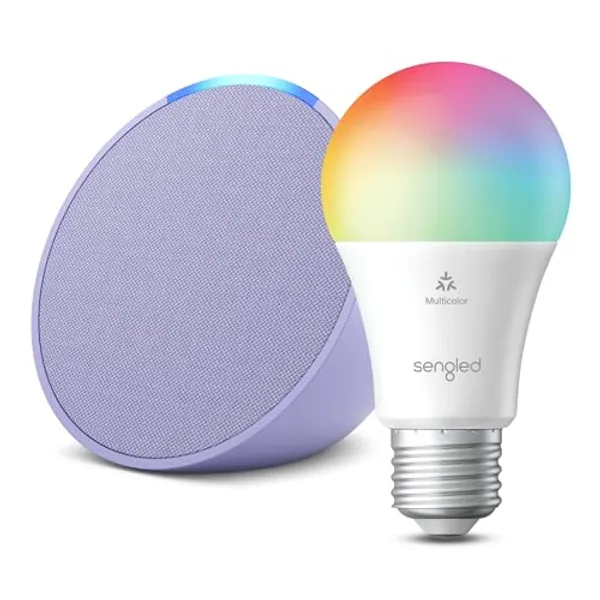 Amazon Echo Pop | Alexa fits in anywhere bundle with Sengled LED Smart Light Bulb (A19), Matter-Enabled, Multicolor