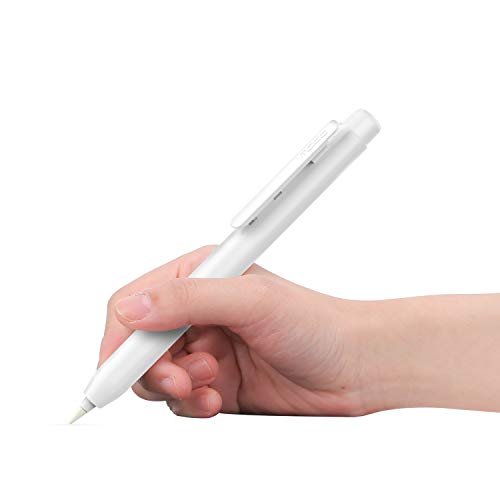MoKo Holder Case for Apple Pencil 1st Generation, Retractable Apple Pencil 1st Case Protective iPad Pencil Sleeve Skin Cover with Clip, White - White
