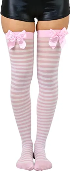 ToBeInStyle Women’s Vibrant Horizontal Wide Striped Thigh High Stockings